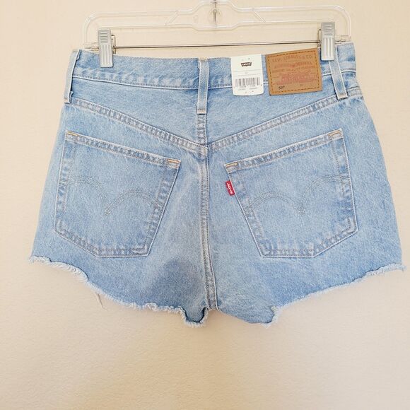 Levis 501 Cut Off Jean Shorts Size 27 Blue Distressed High Rise Button Fly Beach - Picture 8 of 8